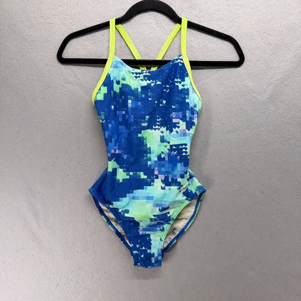 Arena Swimsuit Womens 30 Blue Green Molt Light Drop Back One piece Competition